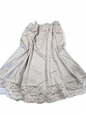 vassarette Champagne Satin Slip with Lace Trim